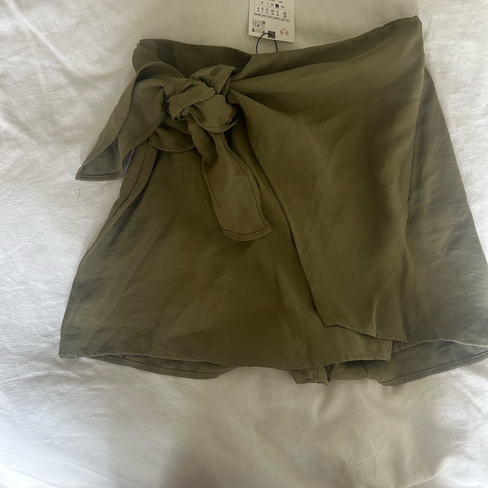Zara Olive Green Skort with Tie Detail